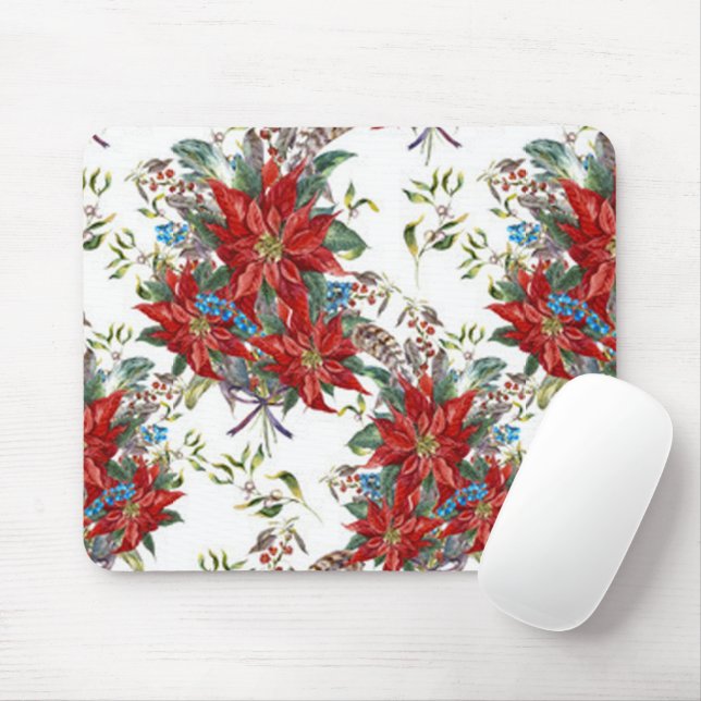 Feierlich Rich Red Poinsettia Blume Mouse Pad Mousepad (Mit Mouse)