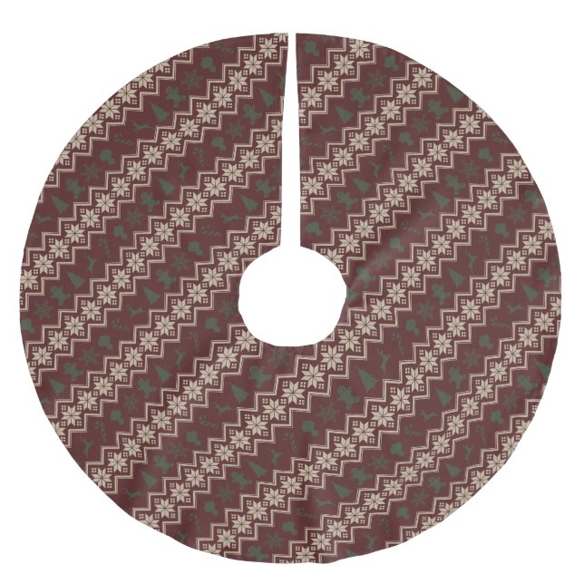 Feierlich Rot, Grün & Creme Gemütliche Weihnachtsm Polyester Weihnachtsbaumdecke (Vorderseite)