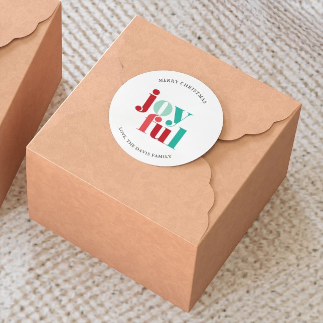 Feierlich Rot und Grün "Freuen" Weihnachten Custom Runder Aufkleber (Von Creator hochgeladen)