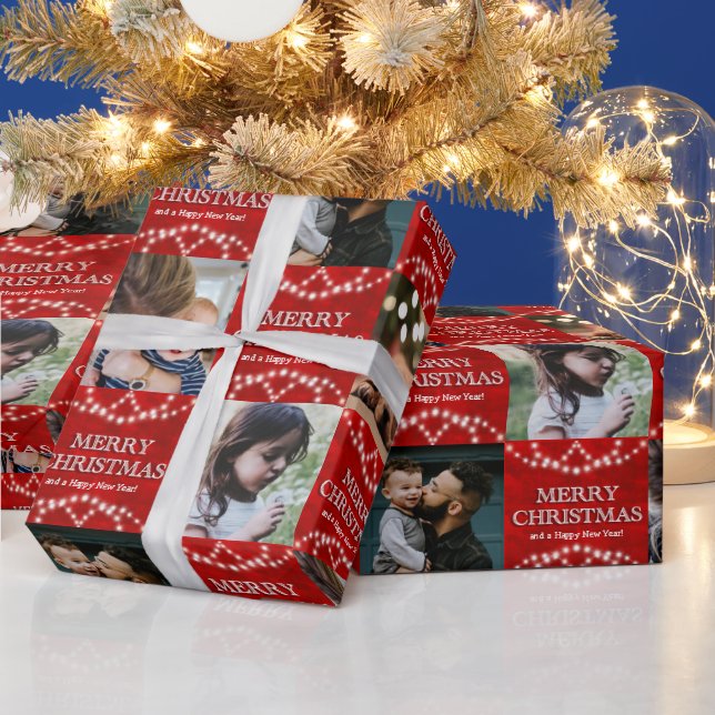 Feierliche 4 Foto frohe Weihnachten und glücklich  Geschenkpapier (Feiertage)