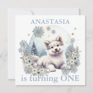 Feierliche Babydusche Winterthema niedlicher Hunde Einladung