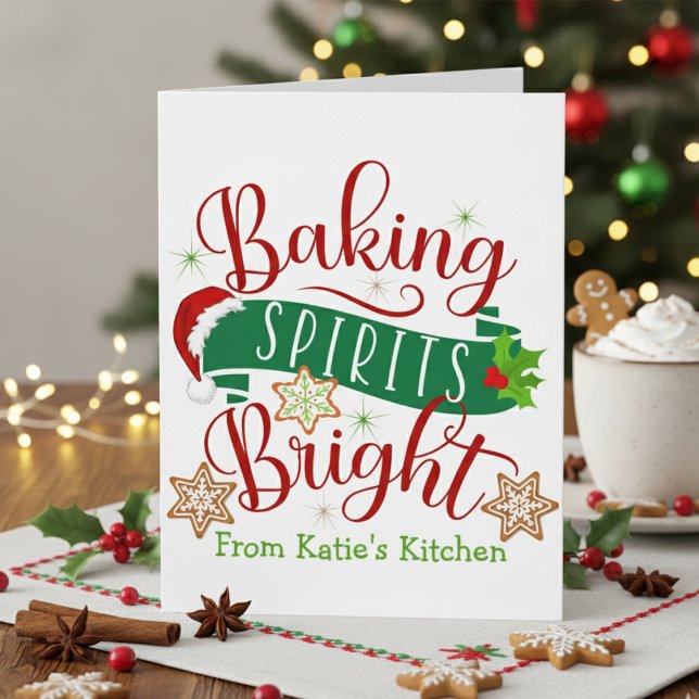 Feierliche Backbrille Braun Custom Weihnachten Karte (Festive Baking Spirits Bright Custom Christmas Card)