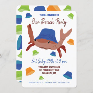 Feierliche Beach Party Krabbe in einem Hut Einladung