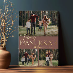Feierliche Begrüßung Joyous Hanukkah 3 Foto Folien Feiertagskarte