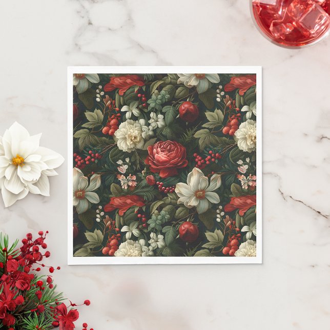 Feierliche bunt Weihnachten Rose, Pine und Holly Serviette (Von Creator hochgeladen)