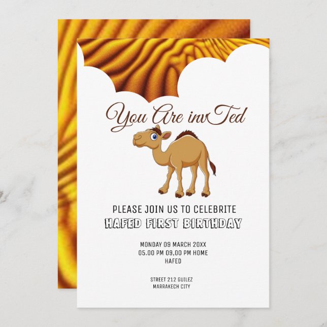 Feierliche Camel Editable Einladung| Mädchen| Jung Einladung (Vorne/Hinten)