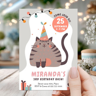 Feierliche Cat Hat Pastel Geburtstag Einladung