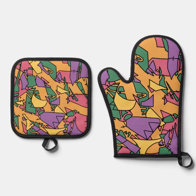 Feierliche chaotische Doodle Ofenhandschuh & Topflappen-Set (Vorderseite)