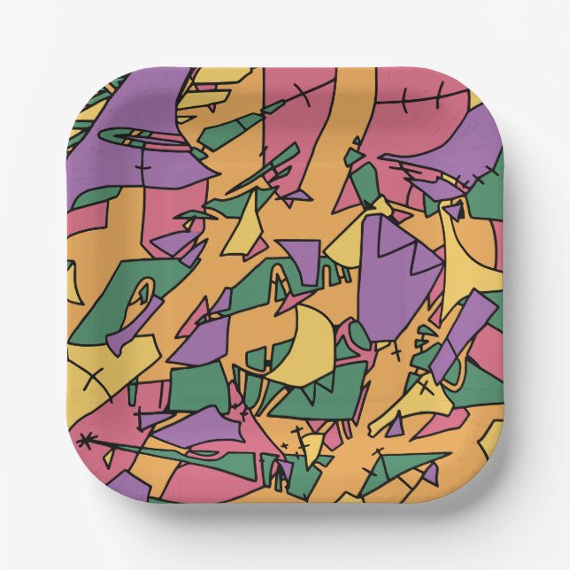 Feierliche chaotische Doodle Pappteller (Vorderseite)