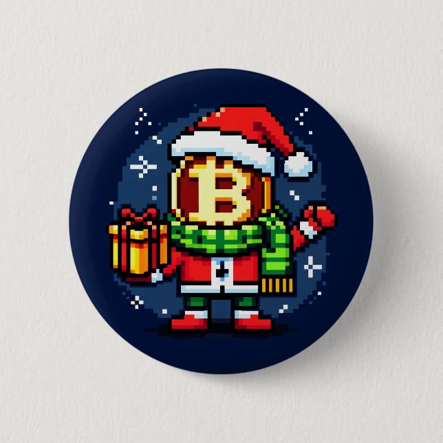 Feierliche Coin Man Funny Pixel Art Weihnachtsdesi Button (Vorderseite)