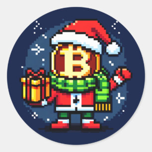 Feierliche Coin Man Funny Pixel Art Weihnachtsdesi Runder Aufkleber
