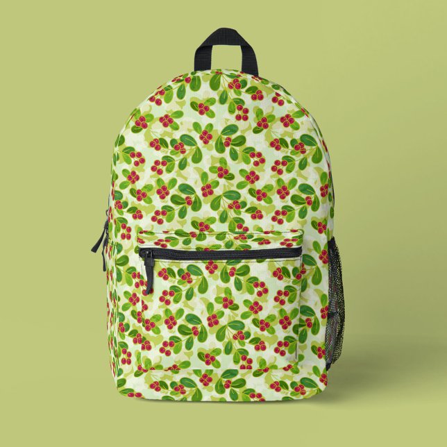 Feierliche Cranberry Fruchtmuster, grün Bedruckter Rucksack (Green Cranberry Pattern Backpack)