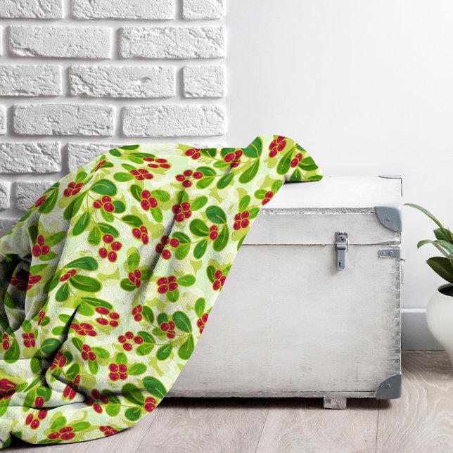 Feierliche Cranberry Fruchtmuster, grün Fleecedecke (Festive Cranberry Pattern Fleece Blanket)