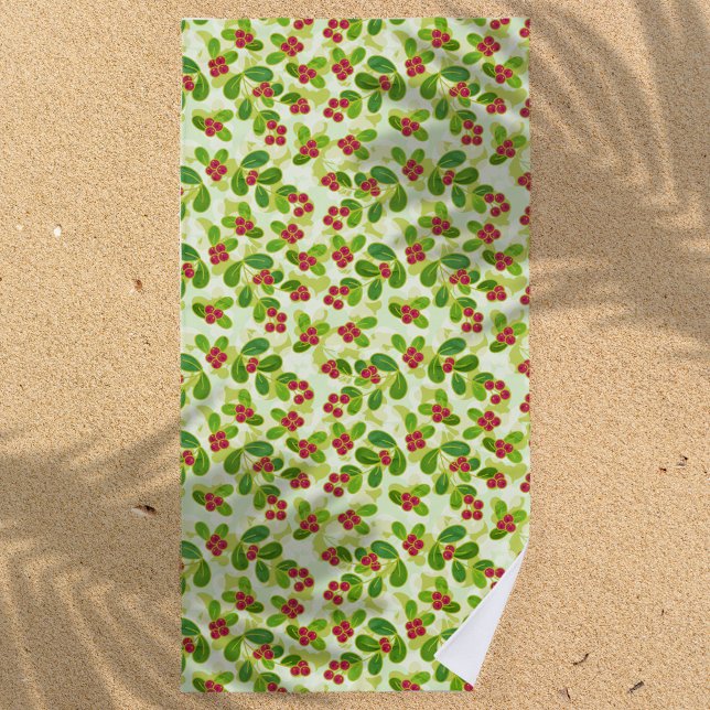 Feierliche Cranberry Fruchtmuster, grün Strandtuch (Cranberry Pattern Beach Towel)