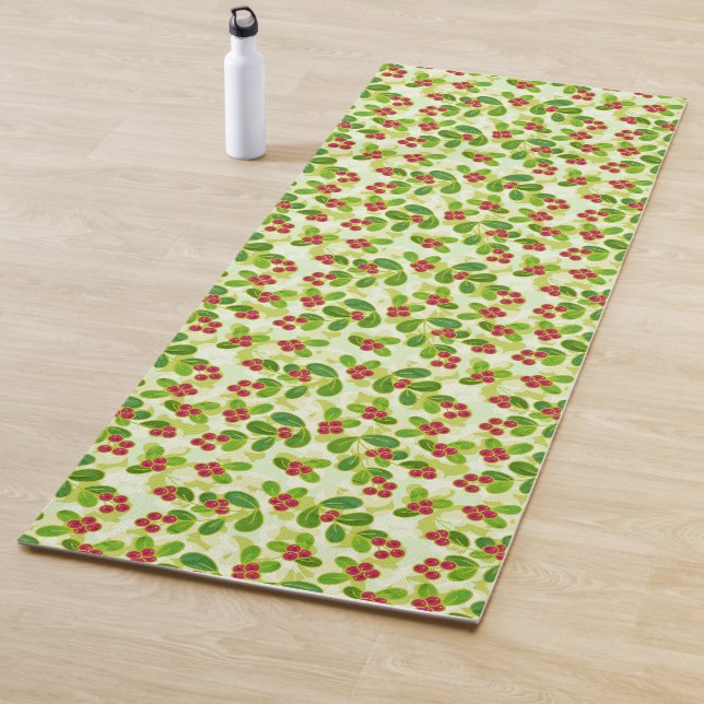 Feierliche Cranberry Fruchtmuster, grün Yogamatte (Beispiel)