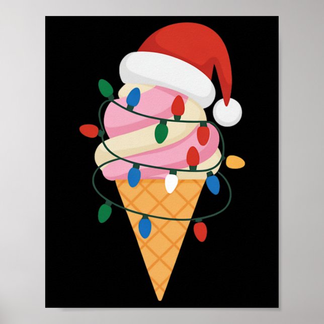 Feierliche Eiscreme mit Weihnachtsbeleuchtung und  Poster (Vorne)