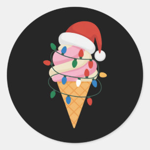 Feierliche Eiscreme mit Weihnachtsbeleuchtung und Runder Aufkleber