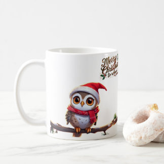 Feierliche Eule in einer Weihnachtsmannmütze Kaffeetasse