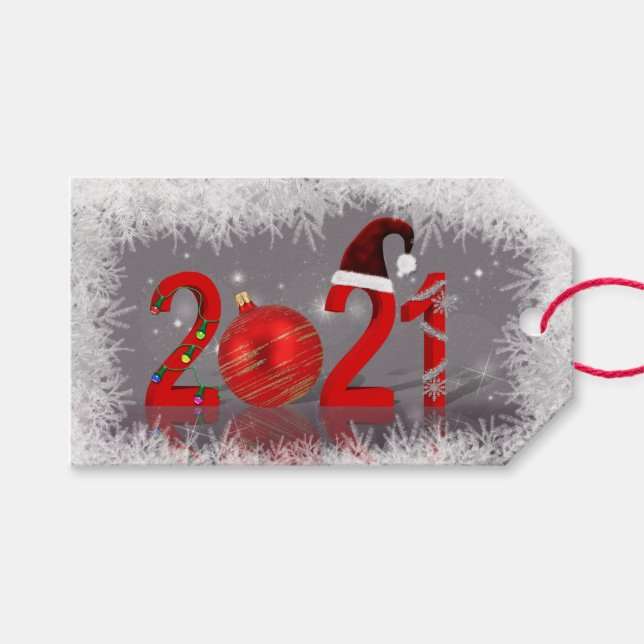 Feierliche Farben frohe Weihnachten Neues Jahr 202 Geschenkanhänger (Vorderseite (Horizontal))