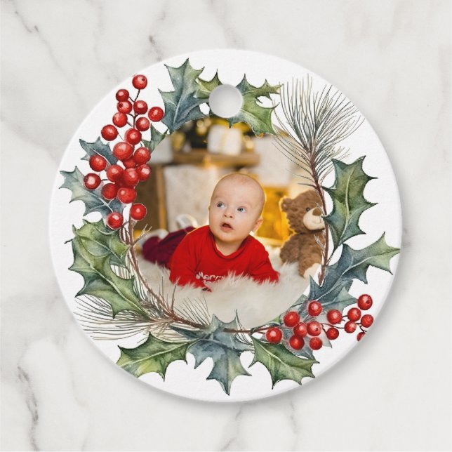 Feierliche Farben Weihnachten Wasserfarben Foto Kr Geschenkanhänger (Vorderseite)