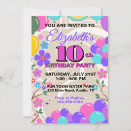 Feierliche farbenfrohe Ballons Geburtstag Einladung