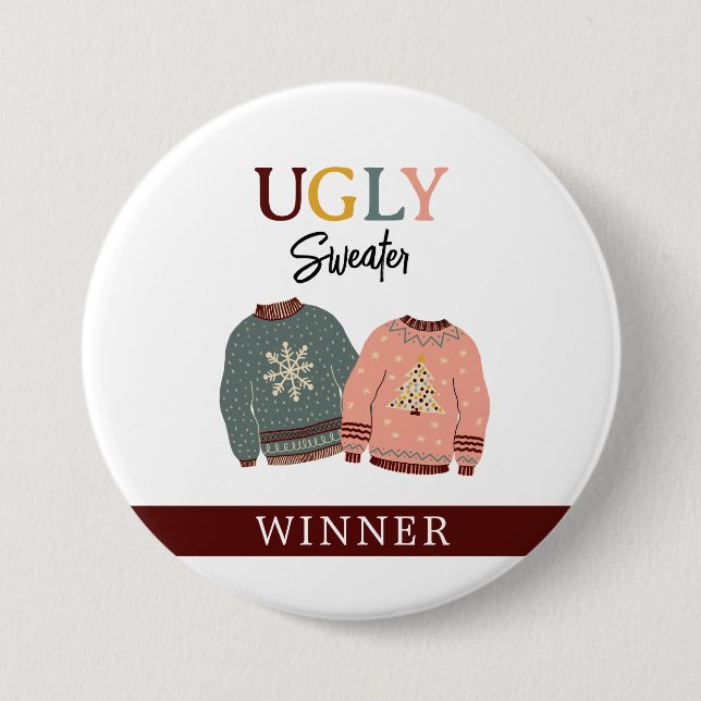 Feierliche Feier mit dem Gewinner des Ugly Sweater Button (Vorderseite)