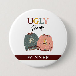 Feierliche Feier mit dem Gewinner des Ugly Sweater Button