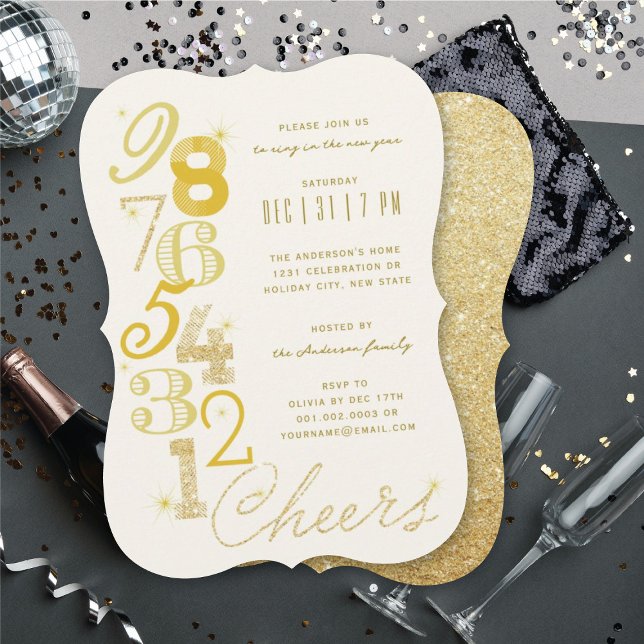 Feierliche Feier zum Jahreswechsel im Glitzer des  Einladung (New Year's Eve Countdown Glitter Holiday Party Invitation @ fat_fa_tin)