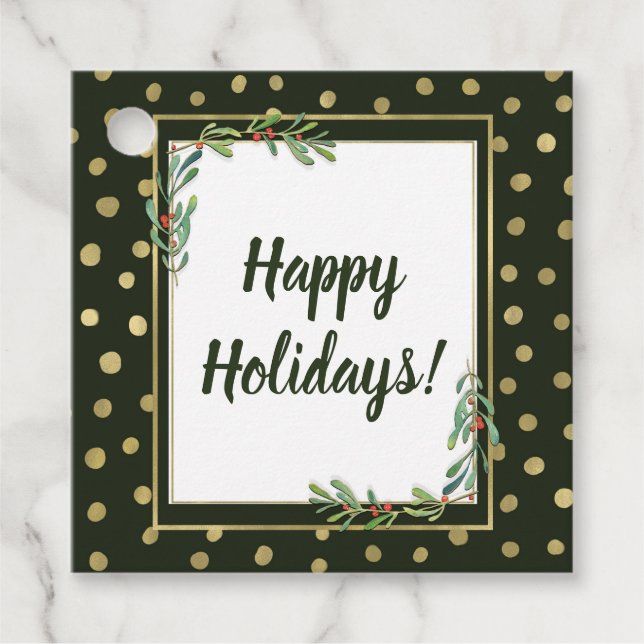 Feierliche Feierlichkeiten zum Green & Gold Snow Geschenkanhänger (Vorderseite)