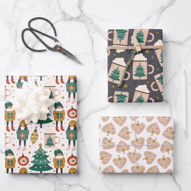 Feierliche Feiertage Cheer Cosy Winter Wonderland Geschenkpapier Set (Vorderseite)