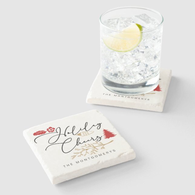 Feierliche Feiertage Cheers Red Holly Weihnachten Steinuntersetzer (Seitenansicht)