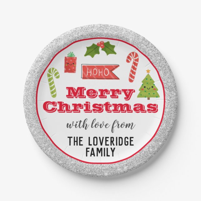 Feierliche Feiertage Frohe Weihnachten Roter Silbe Pappteller (Vorderseite)