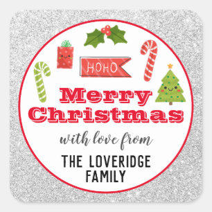 Feierliche Feiertage Frohe Weihnachten Roter Silbe Quadratischer Aufkleber