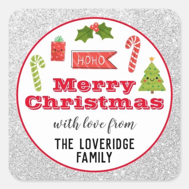 Feierliche Feiertage Frohe Weihnachten Roter Silbe Quadratischer Aufkleber (Vorderseite)