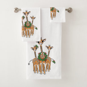 Feierliche Feiertage Giraffen mit Holly Kranz Badhandtuch Set
