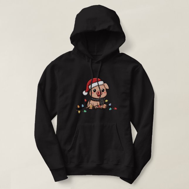 Feierliche Feiertage Schweinchen mit Weihnachtslic Hoodie (Design vorne)