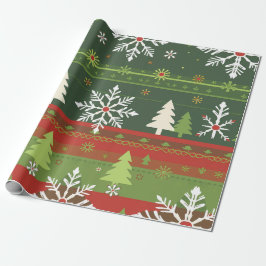 Feierliche Feiertage Streifen und Bäume Geschenkpapier