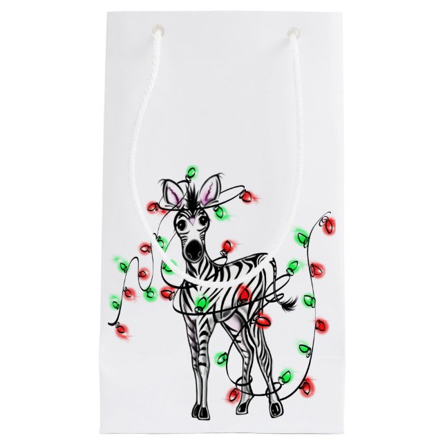 Feierliche Feiertagszebra, blinkende Lichter Kleine Geschenktüte (Vorderseite)