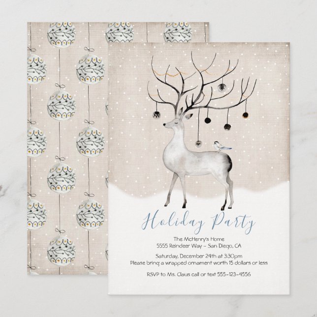 Feierliche Feste der Wasserfarben-Rentiere Einladung (Vorne/Hinten)