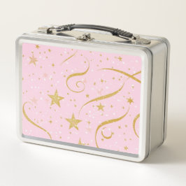 Feierliche Feste - Pink & Gold Star Food Box Metall Brotdose