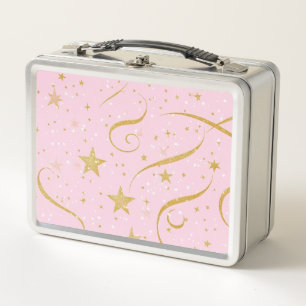 Feierliche Feste - Pink & Gold Star Food Box Metall Brotdose