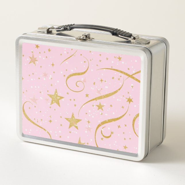 Feierliche Feste - Pink & Gold Star Food Box Metall Brotdose (Vorderseite)