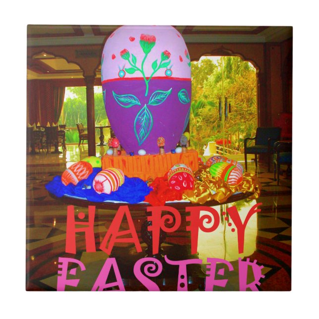 Feierliche Feste Springtime Osterfarbene Eizellen  Fliese (Vorderseite)