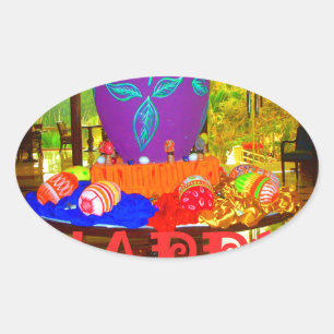 Feierliche Feste Springtime Osterfarbene Eizellen  Ovaler Aufkleber