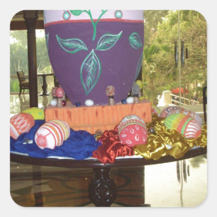 Feierliche Feste Springtime Osterfarbene Eizellen  Quadratischer Aufkleber