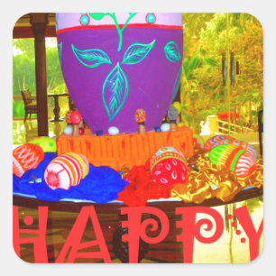 Feierliche Feste Springtime Osterfarbene Eizellen  Quadratischer Aufkleber