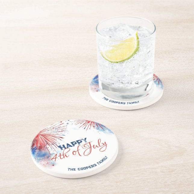 Feierliche Feuerwerke am 4. Juli Individuelle Name Getränkeuntersetzer (Seite)