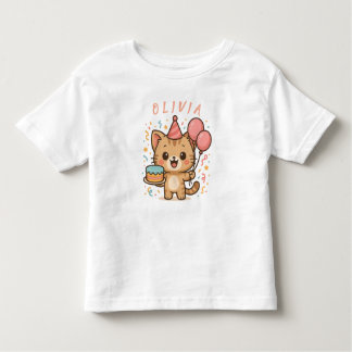 Feierliche Freude: Adorable Katze mit Balloons und Kleinkind T-shirt