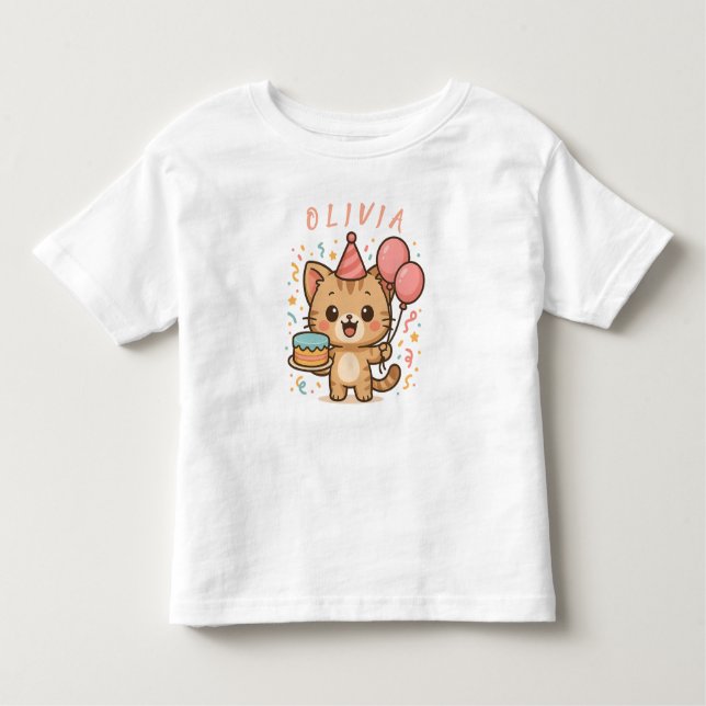 Feierliche Freude: Adorable Katze mit Balloons und Kleinkind T-shirt (Vorderseite)