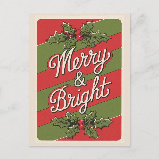 Feierliche Freude: Merry & Bright Feiertagspostkarte (Vorderseite)